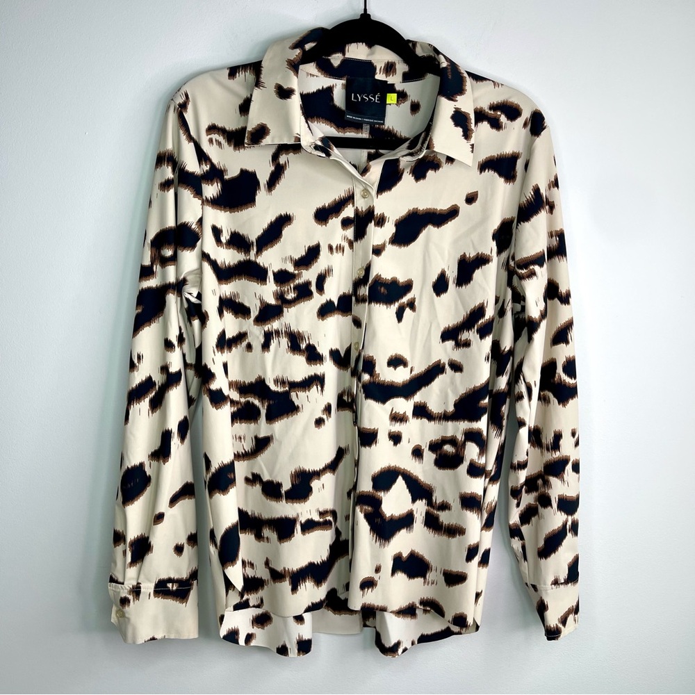 Lysse Connie button-down shirt abstract cream and black animal print Size L